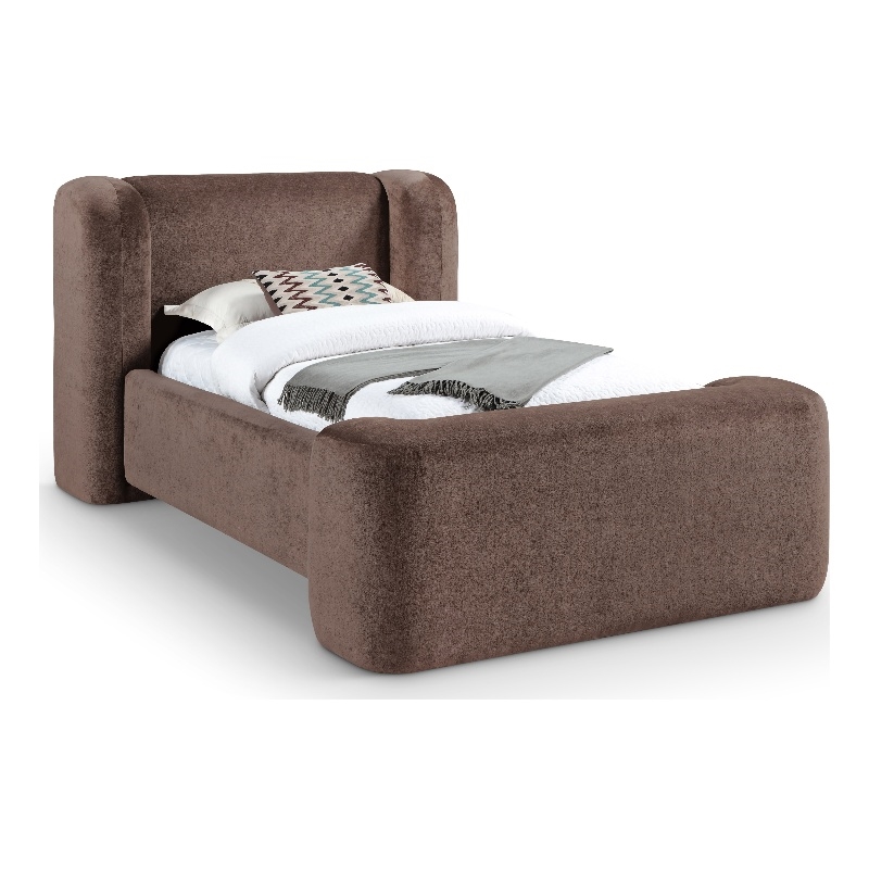 Bowery Hill Contemporary Brown Chenille Fabric Upholstered Twin Bed