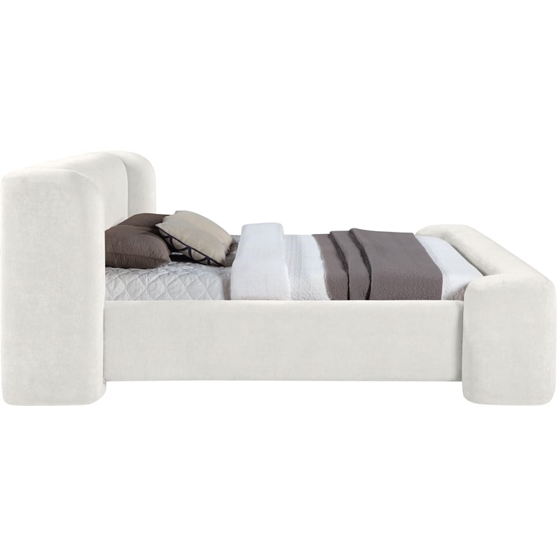 Bowery Hill Contemporary Cream Chenille Fabric Upholstered Queen Bed