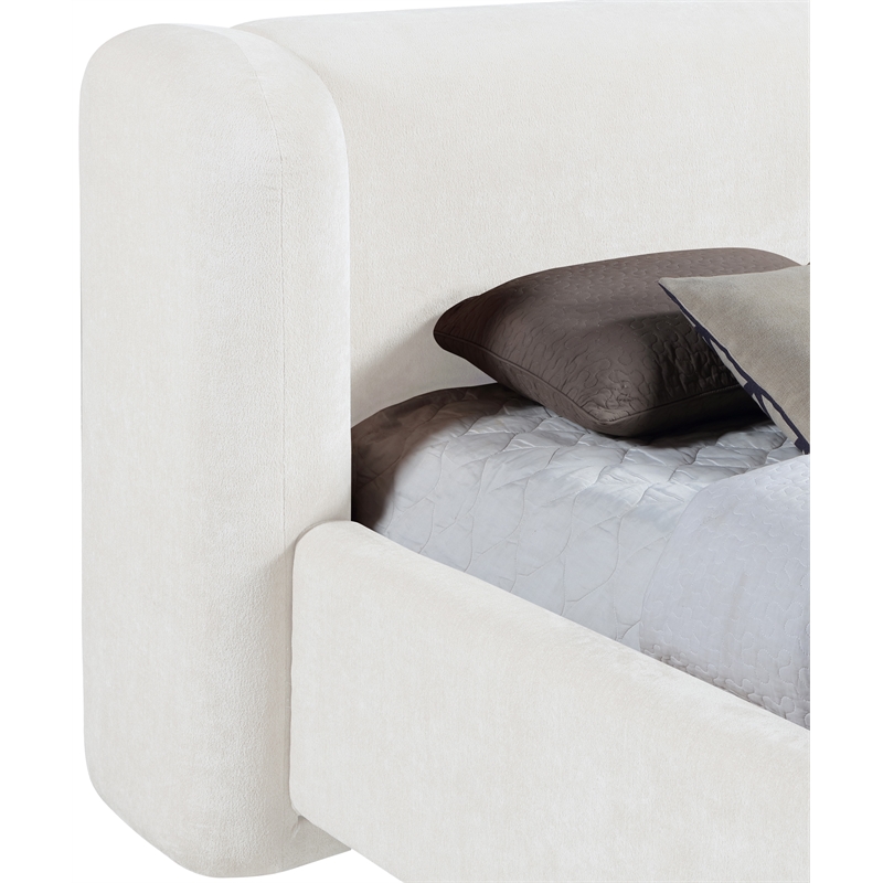 Bowery Hill Contemporary Cream Chenille Fabric Upholstered Queen Bed