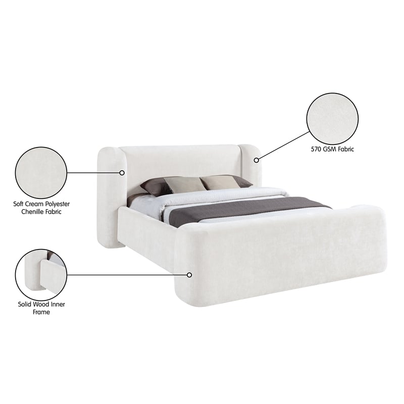 Bowery Hill Contemporary Cream Chenille Fabric Upholstered Queen Bed