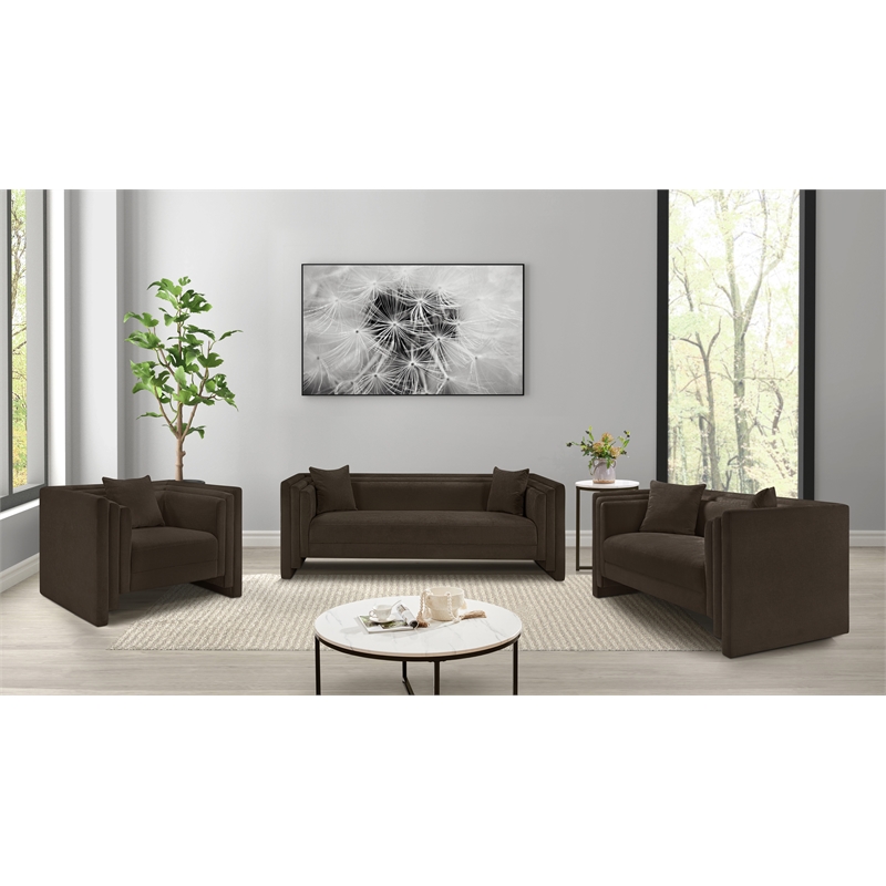 Bowery Hill Contemporary Brown Chenille Fabric Upholstered Sofa