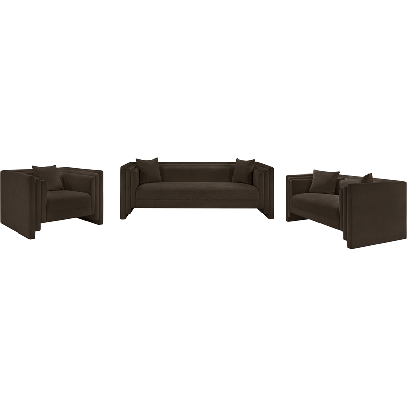 Bowery Hill Contemporary Brown Chenille Fabric Upholstered Sofa