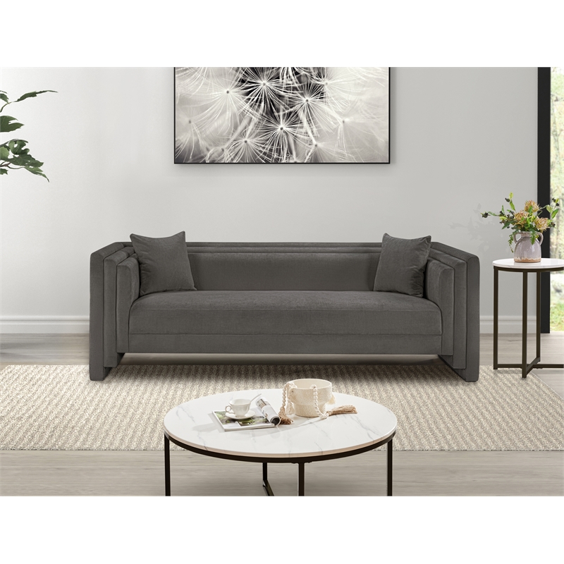 Bowery Hill Contemporary Grey Chenille Fabric Upholstered Sofa