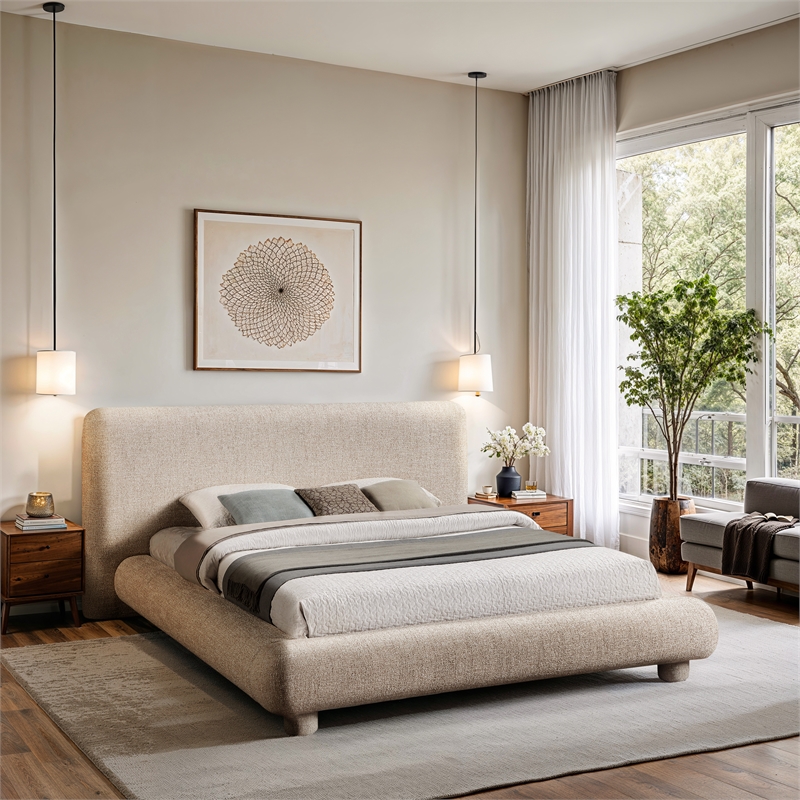 Bowery Hill Contemporary Rich Beige Fabric Upholstered Full Bed