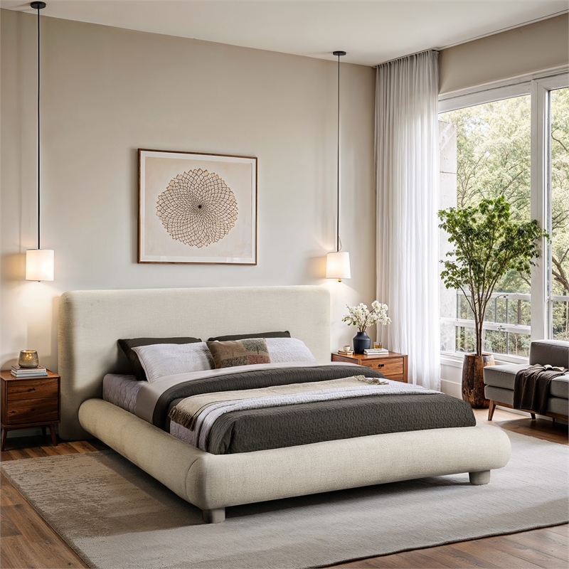 Bowery Hill Contemporary Rich Cream Fabric Upholstered King Bed