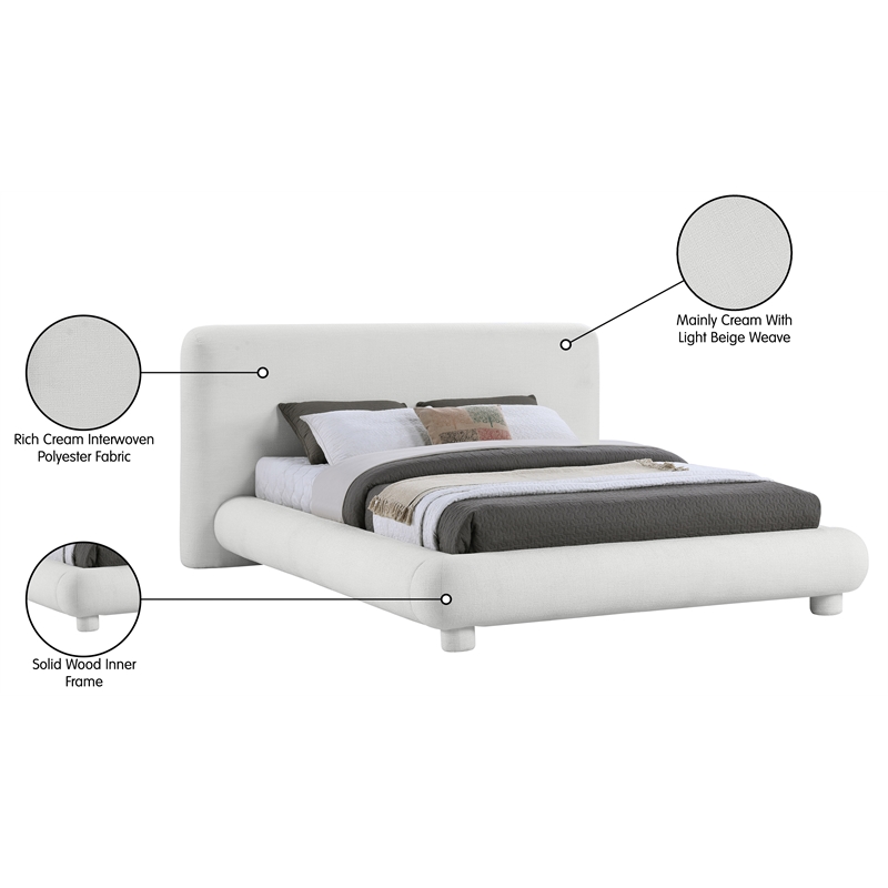 Bowery Hill Contemporary Rich Cream Fabric Upholstered King Bed