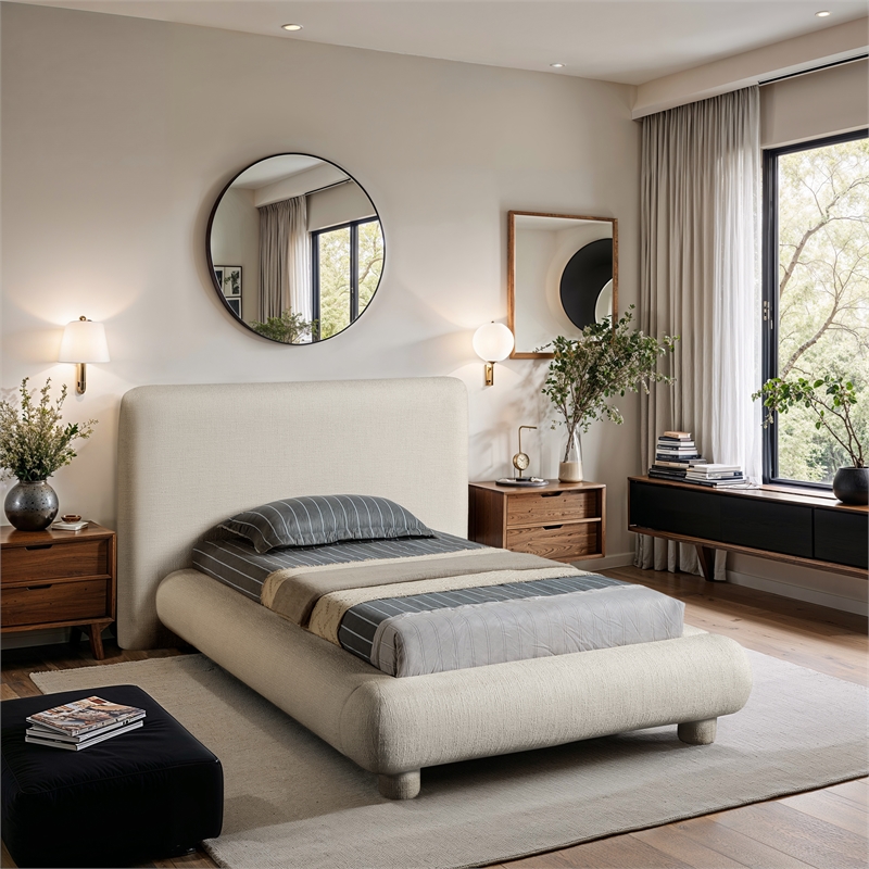 Bowery Hill Contemporary Rich Cream Fabric Upholstered Twin Bed