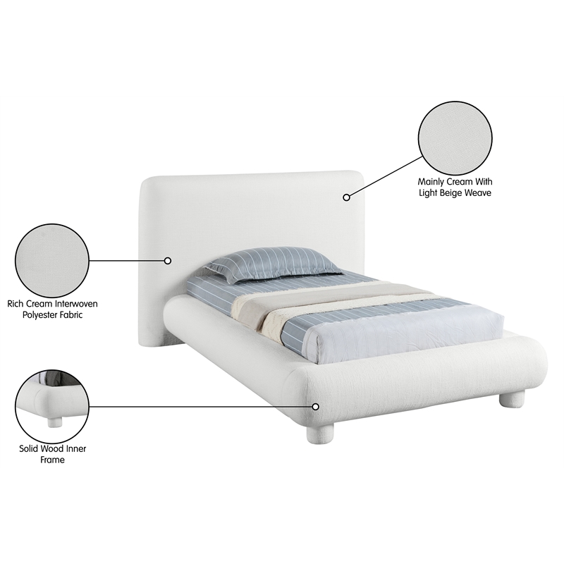Bowery Hill Contemporary Rich Cream Fabric Upholstered Twin Bed