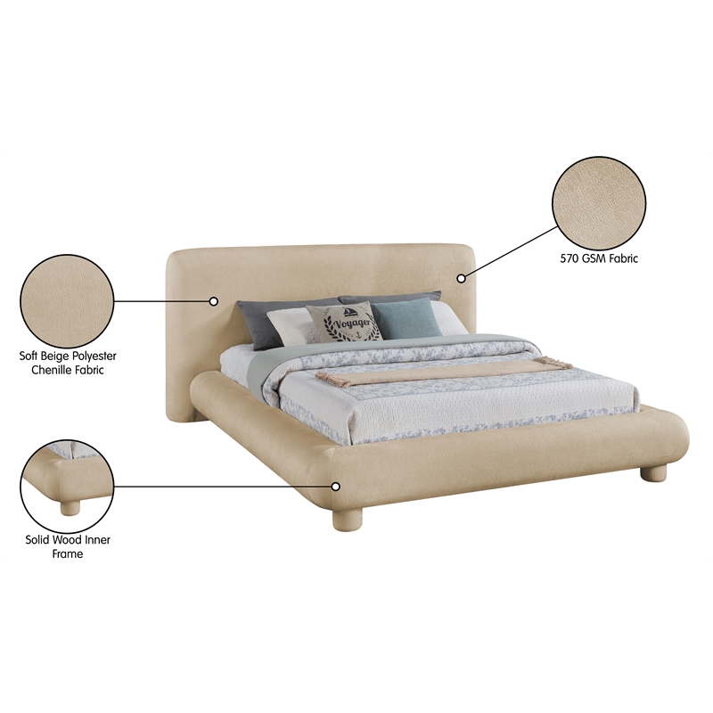 Bowery Hill Contemporary Beige Chenille Fabric Upholstered Full Bed