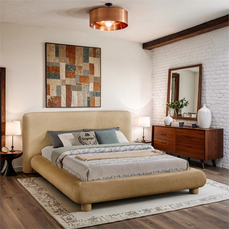 Bowery Hill Contemporary Beige Chenille Fabric Upholstered King Bed