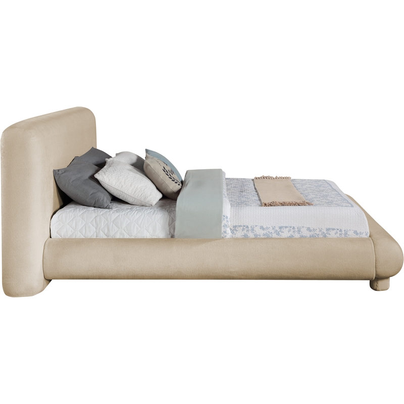 Bowery Hill Contemporary Beige Chenille Fabric Upholstered Queen Bed