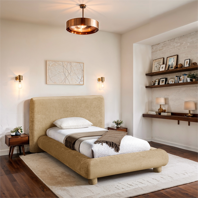 Bowery Hill Contemporary Beige Chenille Fabric Upholstered Twin Bed