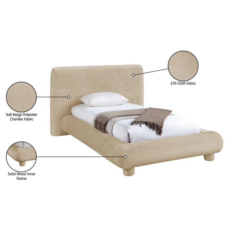 Bowery Hill Contemporary Beige Chenille Fabric Upholstered Twin Bed