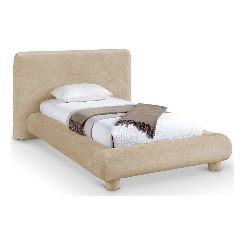 Bowery Hill Contemporary Beige Chenille Fabric Upholstered Twin Bed