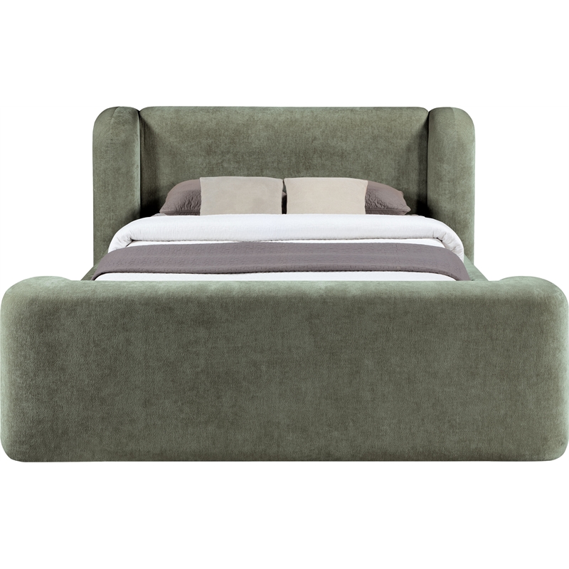 Bowery Hill Contemporary Green Chenille Fabric Upholstered Queen Bed