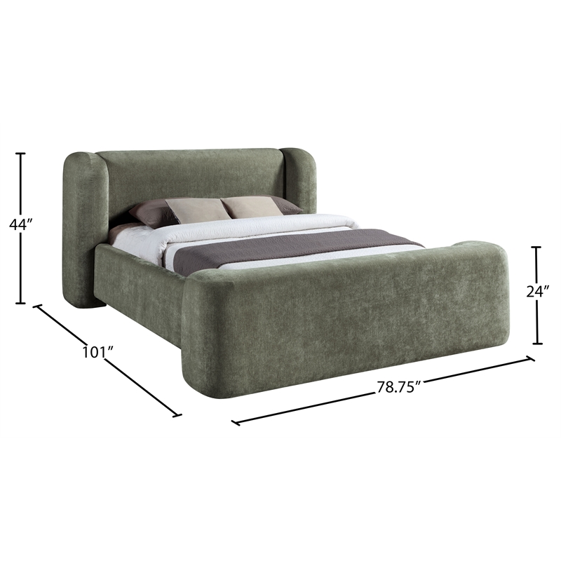 Bowery Hill Contemporary Green Chenille Fabric Upholstered Queen Bed