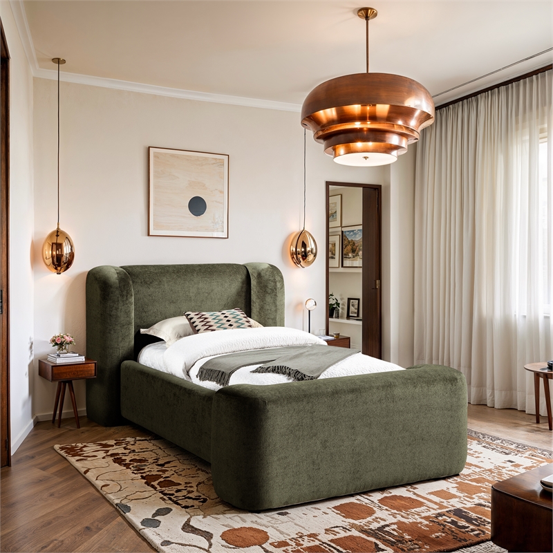 Bowery Hill Contemporary Green Chenille Fabric Upholstered Twin Bed
