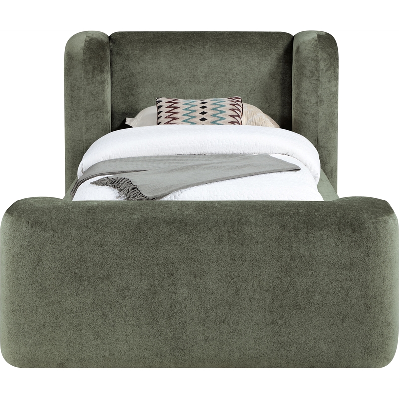 Bowery Hill Contemporary Green Chenille Fabric Upholstered Twin Bed