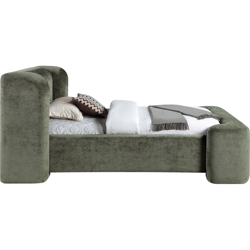 Bowery Hill Contemporary Green Chenille Fabric Upholstered Twin Bed