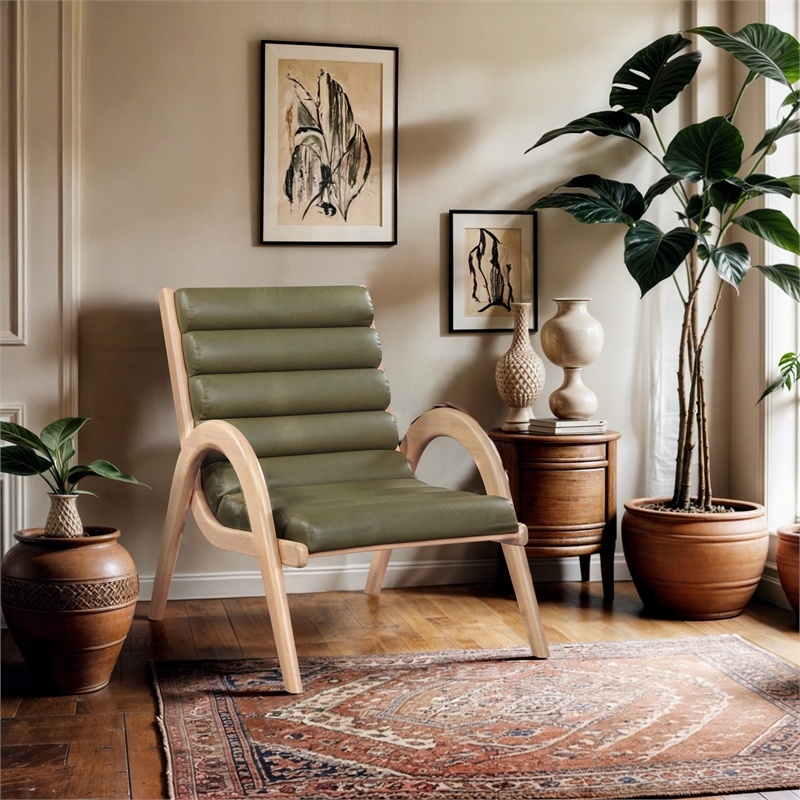 Bowery Hill Contemporary Rich Olive Vegan Leather Accent Chair