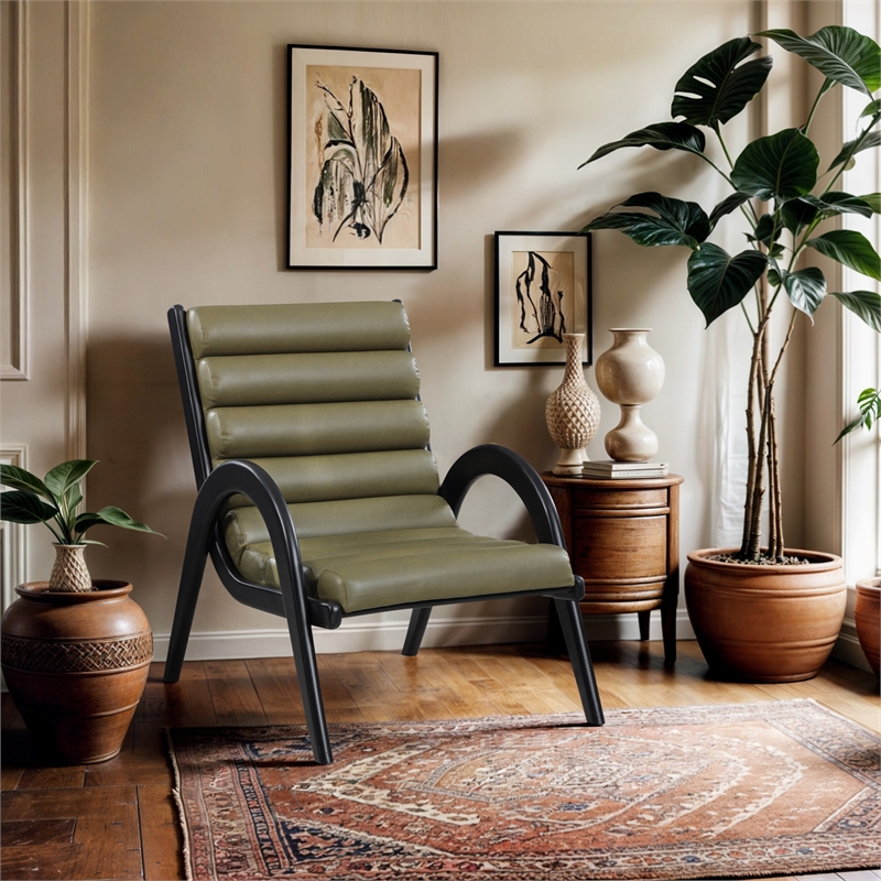 Bowery Hill Contemporary Rich Olive Vegan Leather Accent Chair