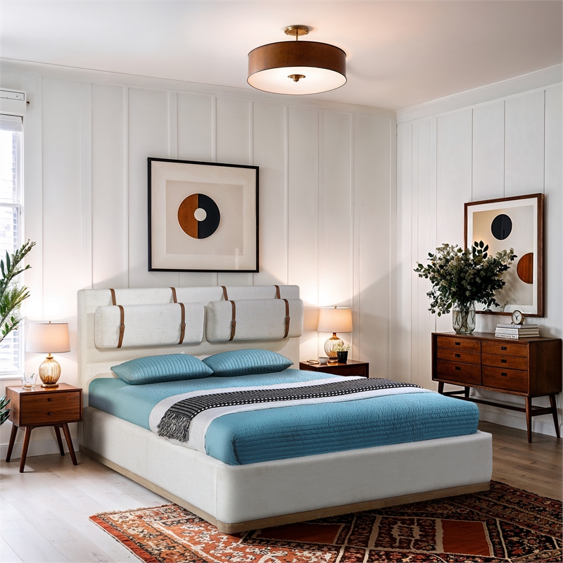 Bowery Hill Contemporary Cream Linen Textured Fabric Full Bed