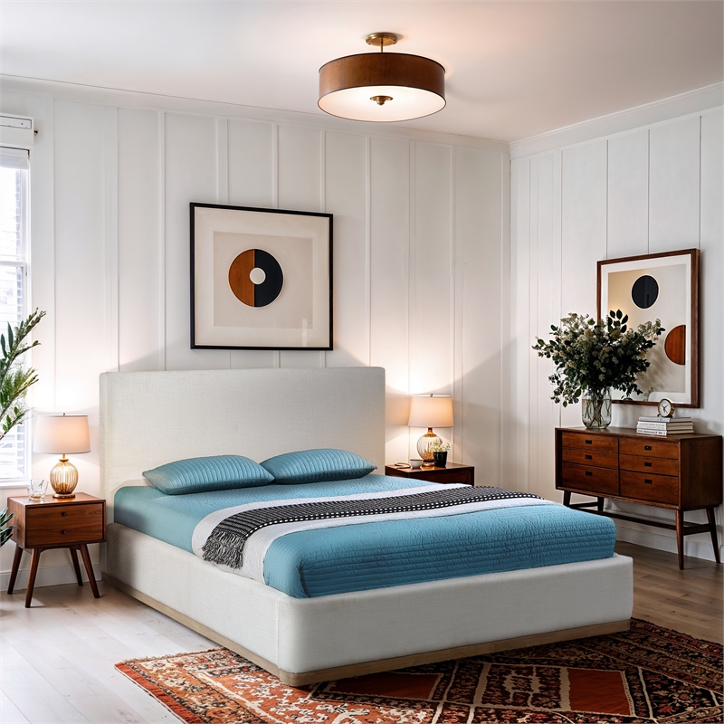 Bowery Hill Contemporary Cream Linen Textured Fabric Full Bed