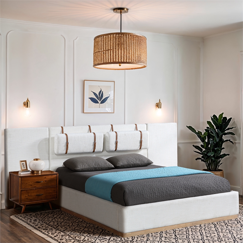 Bowery Hill Contemporary Cream Linen Textured Fabric Full Bed