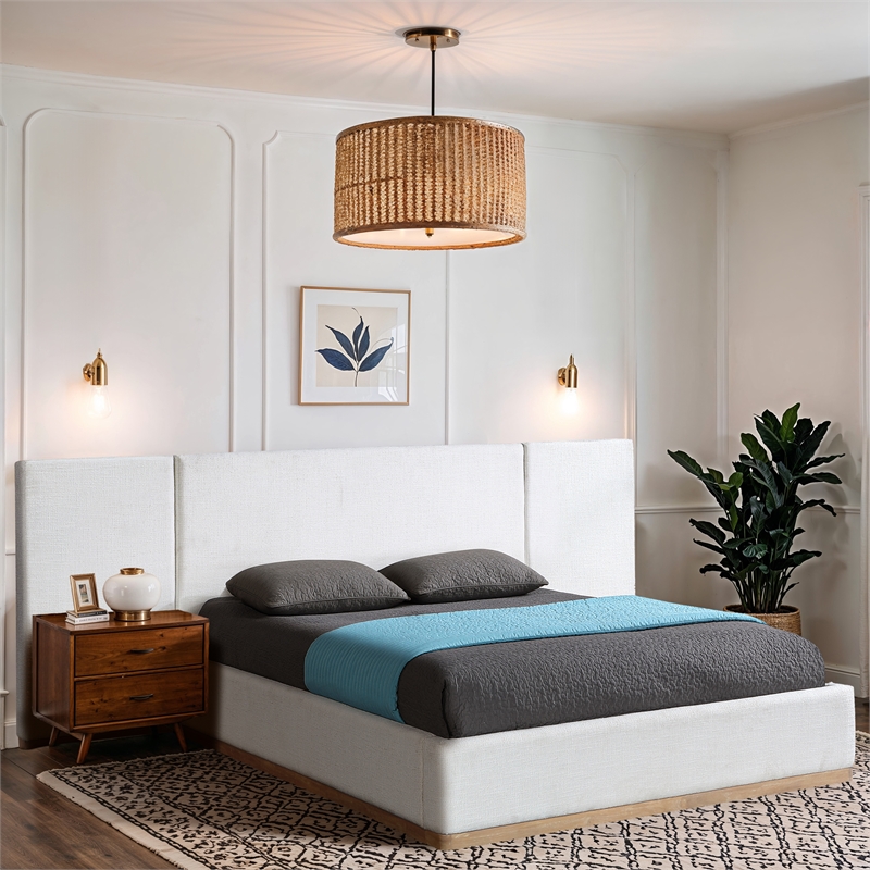 Bowery Hill Contemporary Cream Linen Textured Fabric Full Bed