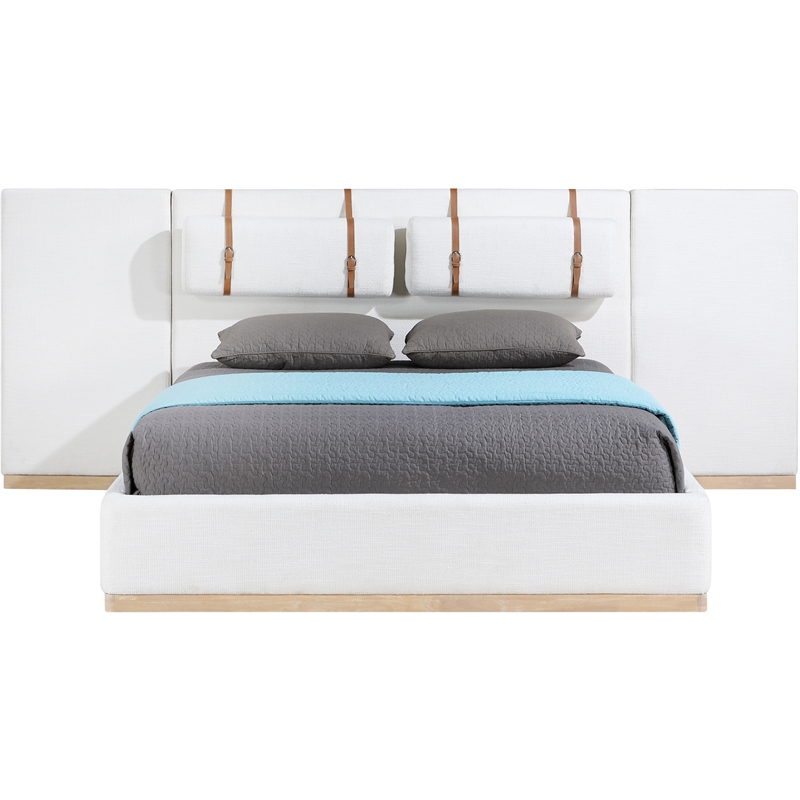 Bowery Hill Contemporary Cream Linen Textured Fabric Queen Bed