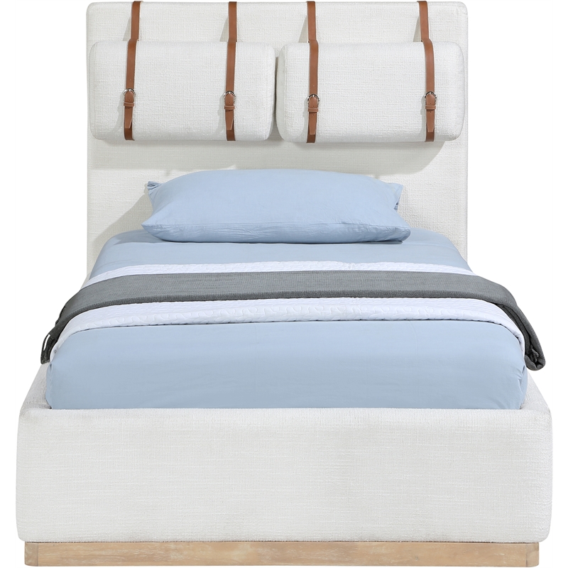 Bowery Hill Contemporary Cream Linen Textured Fabric Twin Bed