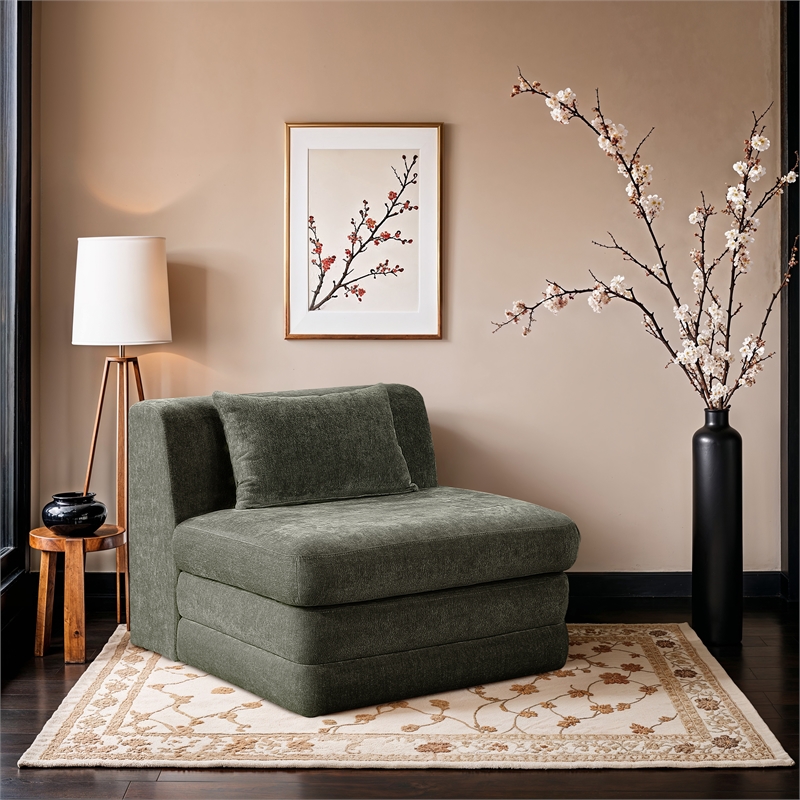 Bowery Hill Contemporary Green Chenille Fabric Modular Chair