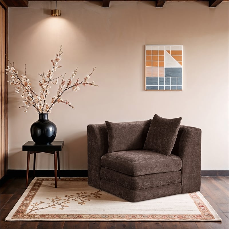 Bowery Hill Contemporary Brown Chenille Fabric Corner Modular Chair