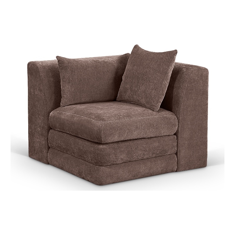 Bowery Hill Contemporary Brown Chenille Fabric Corner Modular Chair