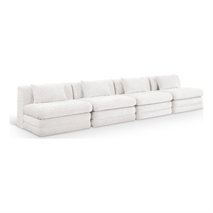 Bowery Hill Contemporary 152&quot Cream Chenille Fabric 4-Oiece Modular Sofa