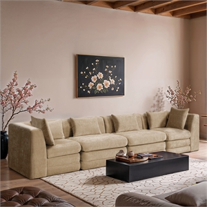 Bowery Hill Contemporary 152&quot Beige Chenille Fabric 4-Oiece Modular Sofa