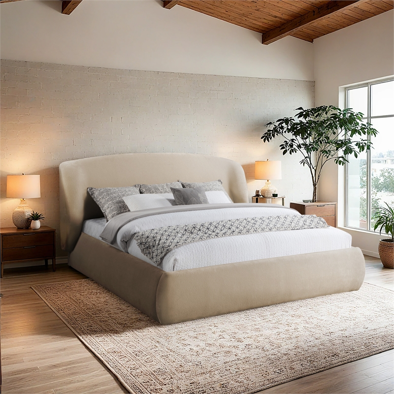 Bowery Hill Contemporary Beige Chenille Fabric Upholstered Full Bed