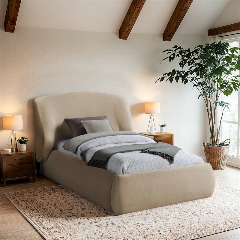 Bowery Hill Contemporary Beige Chenille Fabric Upholstered Twin Bed
