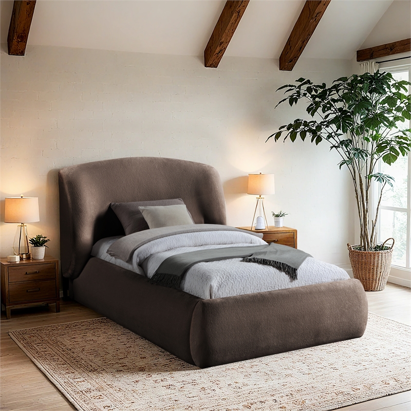 Bowery Hill Contemporary Brown Chenille Fabric Upholstered Twin Bed