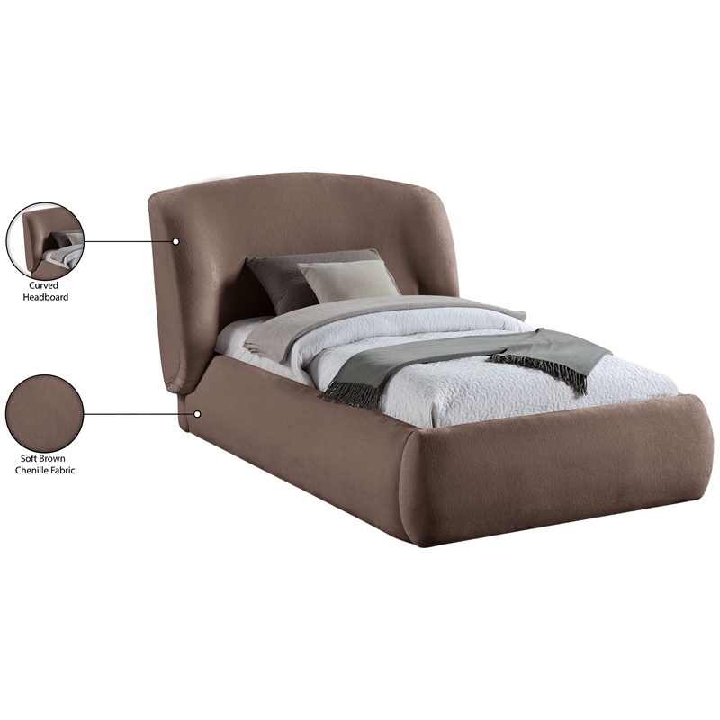 Bowery Hill Contemporary Brown Chenille Fabric Upholstered Twin Bed