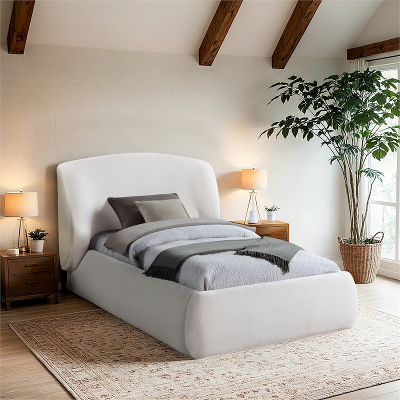 Bowery Hill Contemporary Cream Chenille Fabric Upholstered Twin Bed