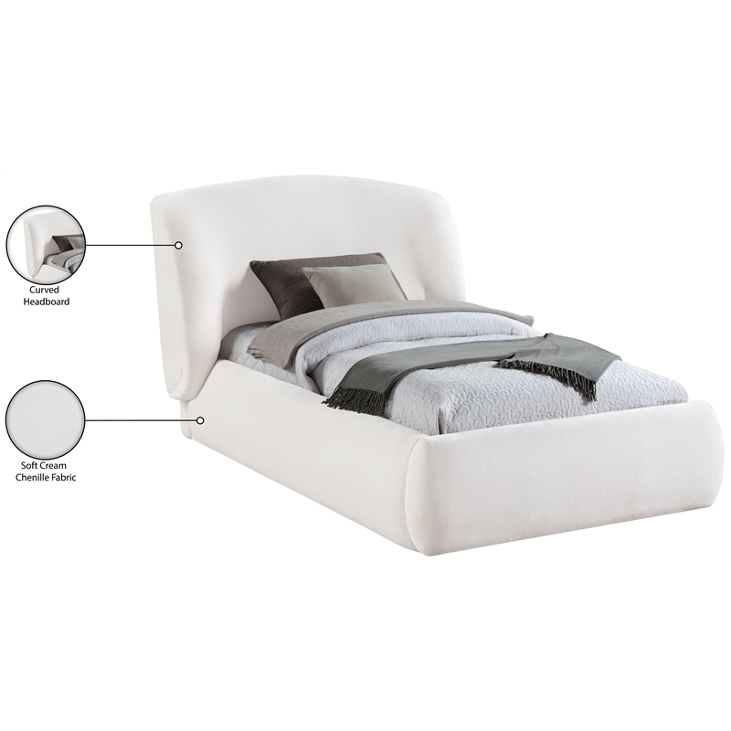 Bowery Hill Contemporary Cream Chenille Fabric Upholstered Twin Bed