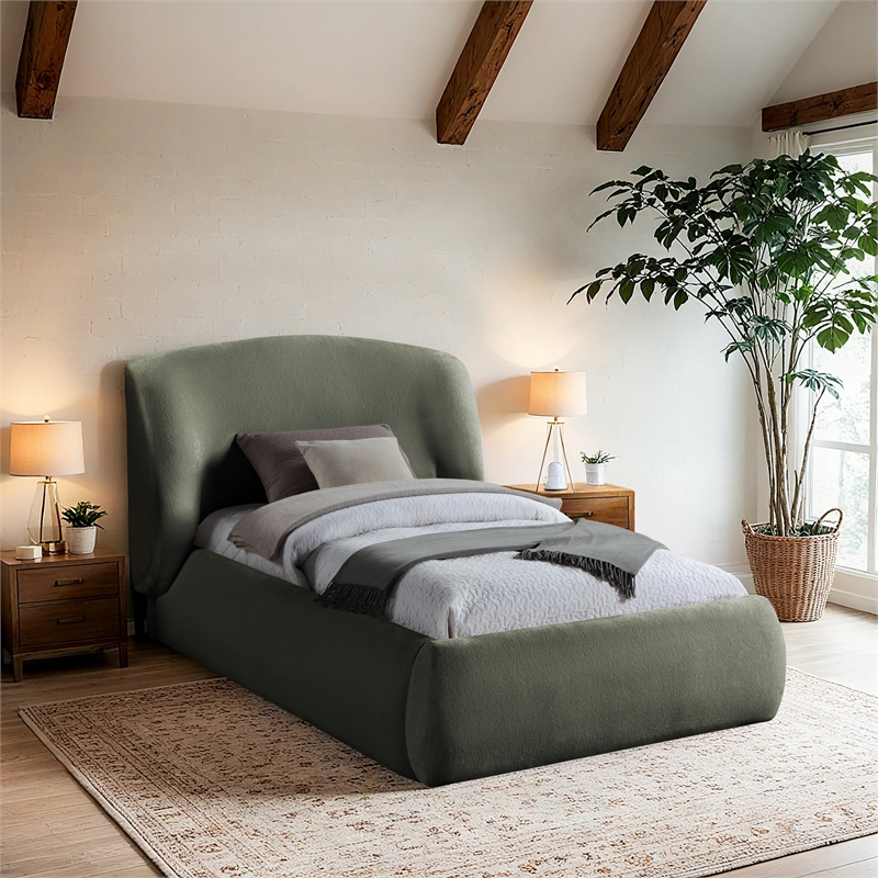 Bowery Hill Contemporary Green Chenille Fabric Upholstered Twin Bed