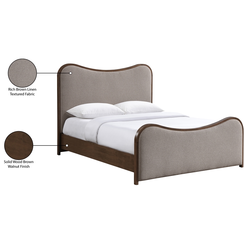 Bowery Hill Contemporary Brown Linen Textured Fabric Upholstered Queen Bed