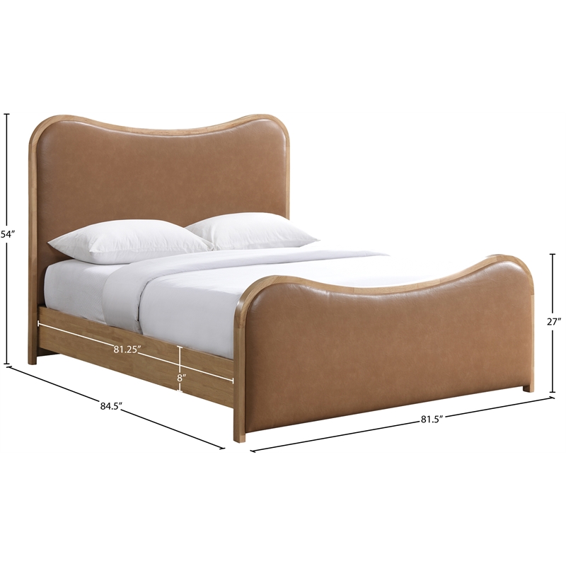 Bowery Hill Contemporary Cognac Vegan Leather Upholstered King Bed