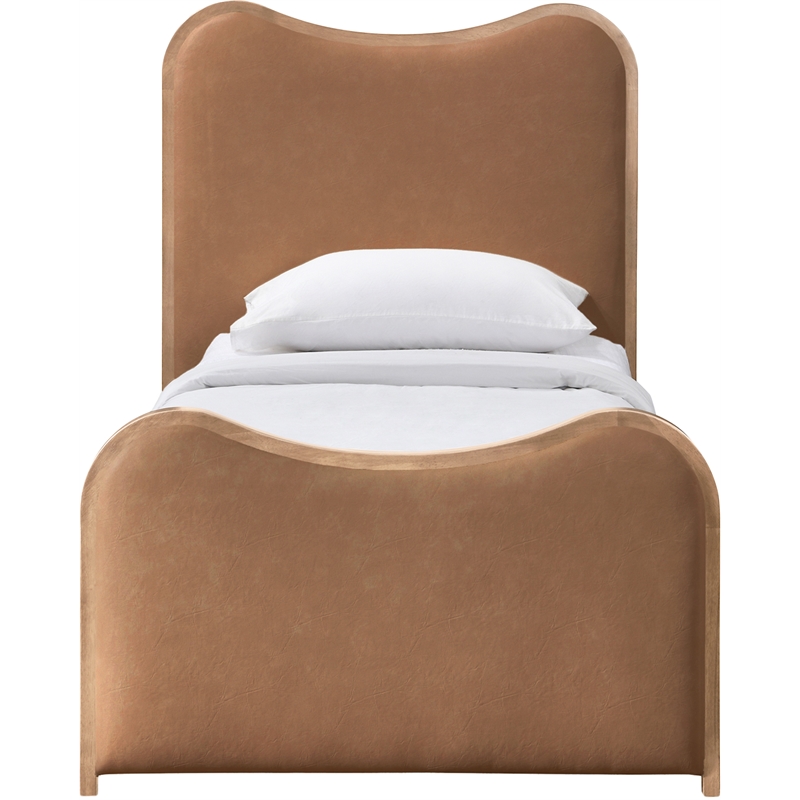 Bowery Hill Contemporary Cognac Vegan Leather Upholstered Twin Bed