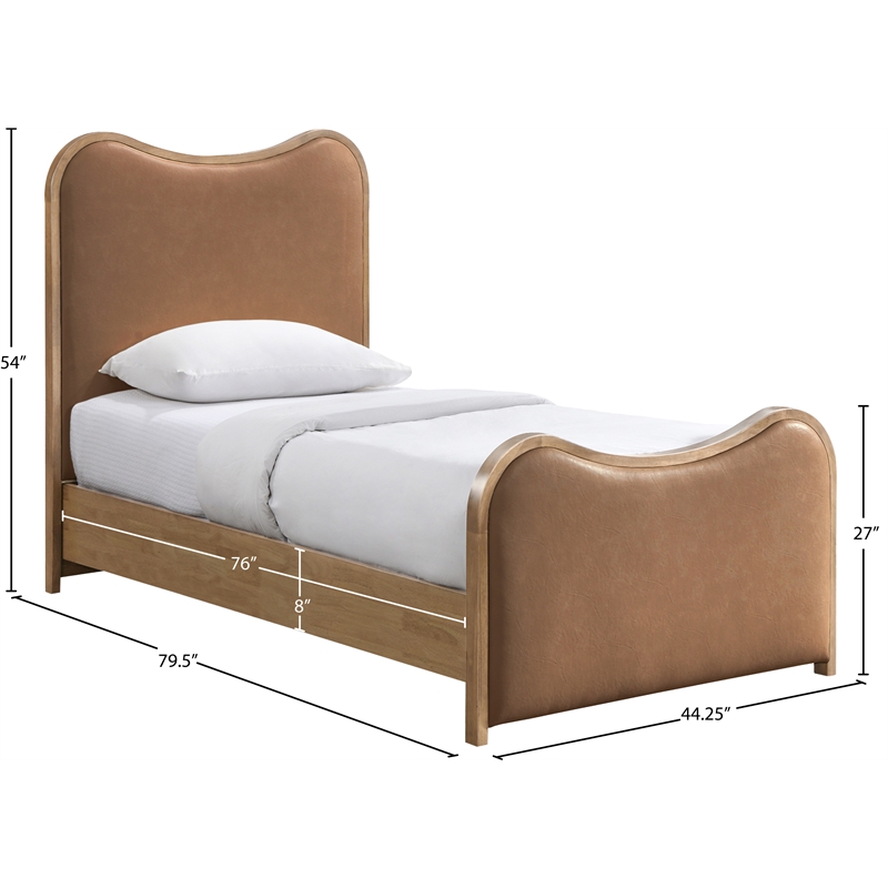 Bowery Hill Contemporary Cognac Vegan Leather Upholstered Twin Bed