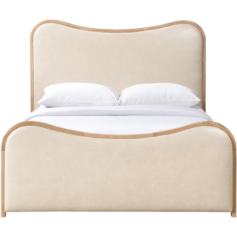 Bowery Hill Contemporary Cream Vegan Leather Upholstered Full Bed