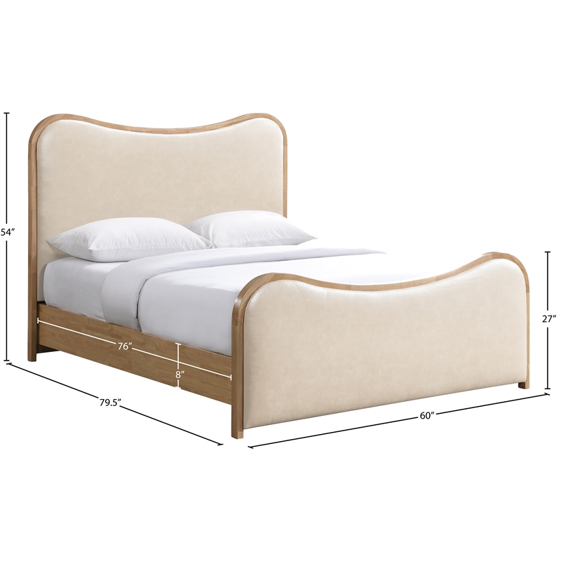 Bowery Hill Contemporary Cream Vegan Leather Upholstered Full Bed