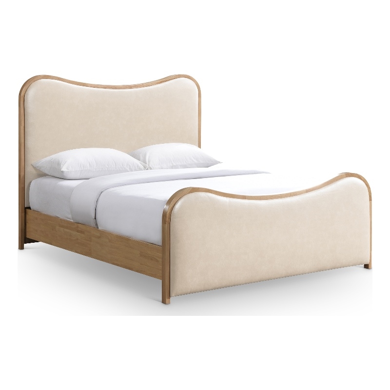 Bowery Hill Contemporary Cream Vegan Leather Upholstered Full Bed